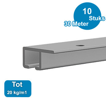 TOP RAIL, ALU ANOD, 300cm, max. 20kg/m1,  per 10 stuks 9.4314