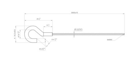 staaldraad + haak 1,2 mm 300 cm