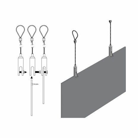 ophangset met paneelhanger (6mm) en lus