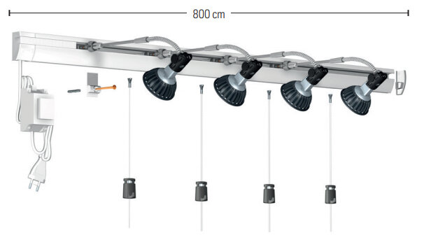 Combi Rail Pro Light LED wit RAL9010 complete set 800 cm